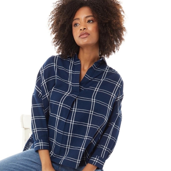 Plaid Top French Connection Womens Pull Over Check Flannel Medium - Picture 7 of 7